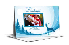 Christmas Blue Abstract Reindeer with Landscape Cards with photo 7.875